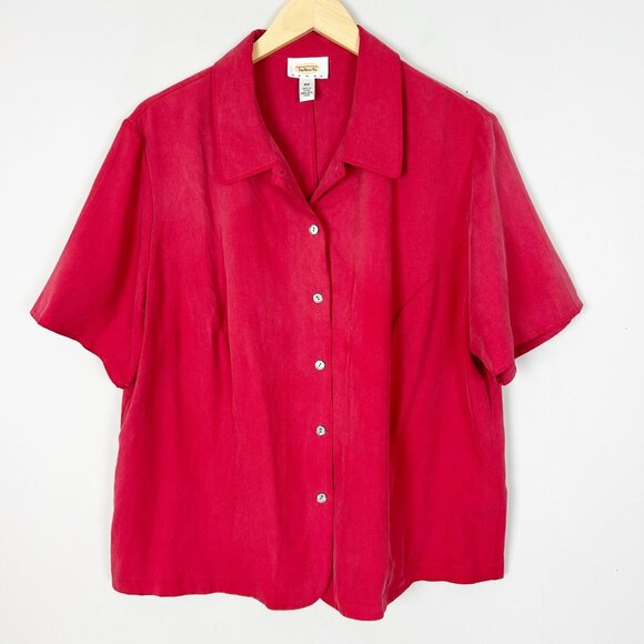 Vintage Talbots Red Silk Boxy Button Front Top Blouse Classic Size 16W Women's - Picture 1 of 4